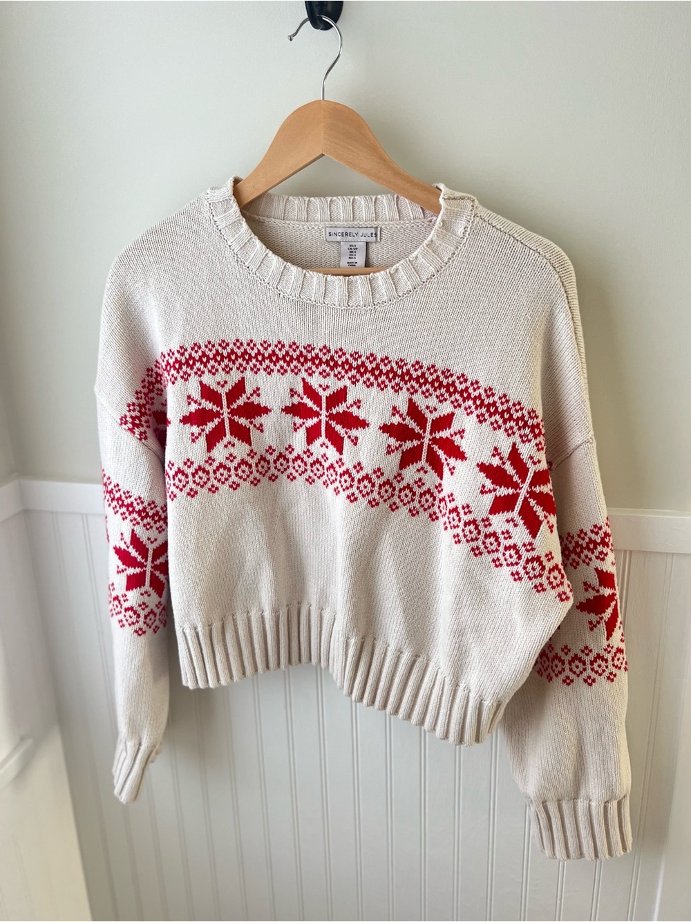 Sincerly Jules Cream & Red Nordic Crewneck Sweater